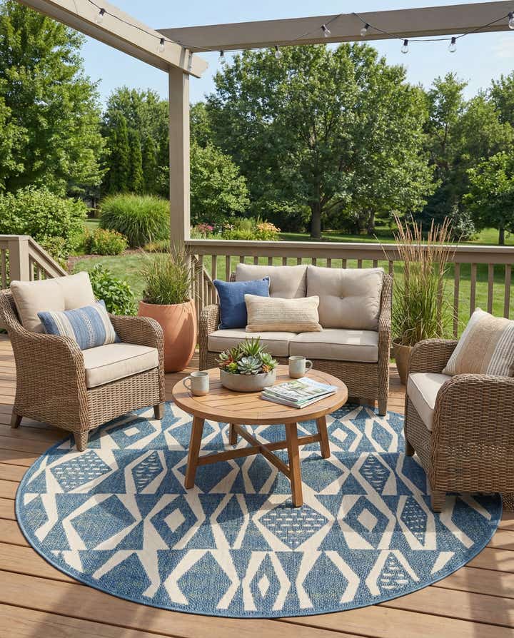 7' 10 x 7' 10 Easy-Clean Baja Indoor / Outdoor Round Rug