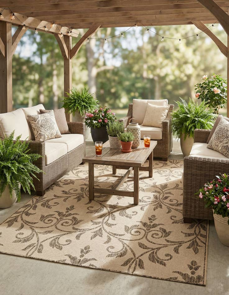 Detail image of 5' 3 x 8'  Washable Botanical Indoor / Outdoor Rug