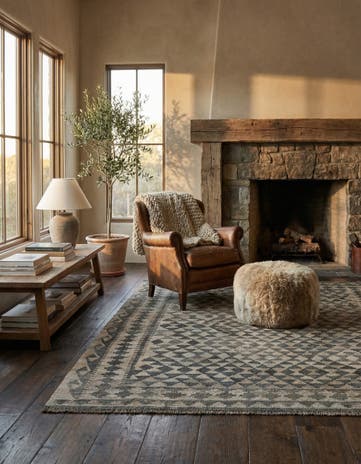 4' 11 x 6' 3 Hand Woven Kilim Maymana Wool Rug