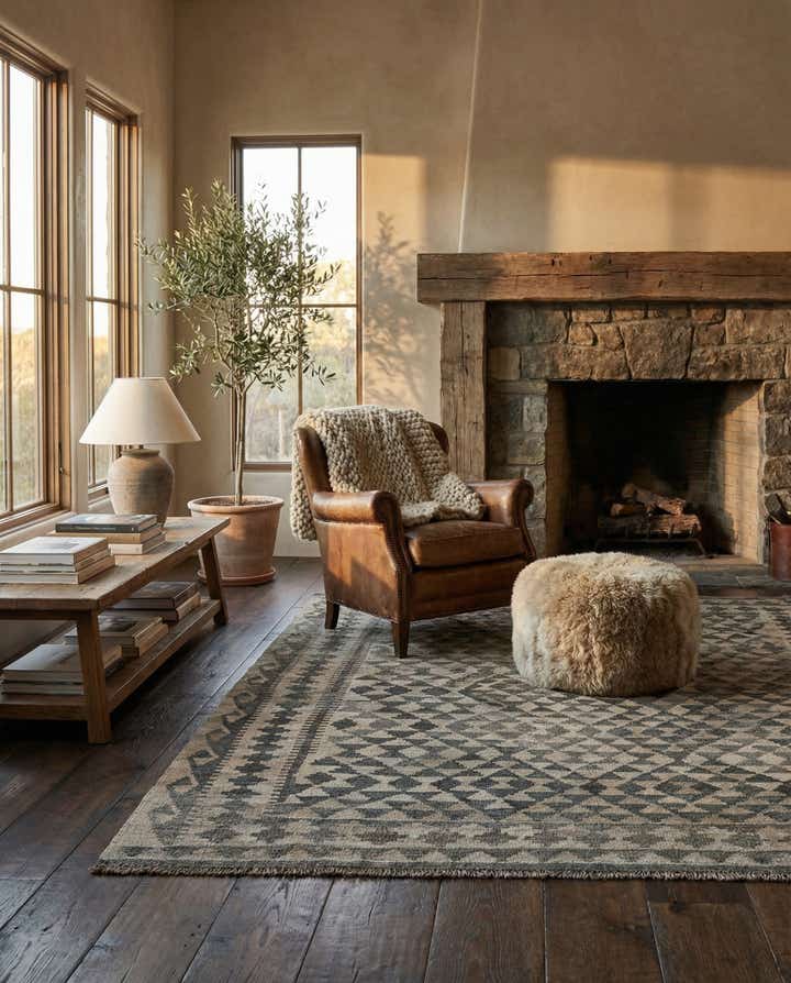 4' 11 x 6' 3 Hand Woven Kilim Maymana Wool Rug