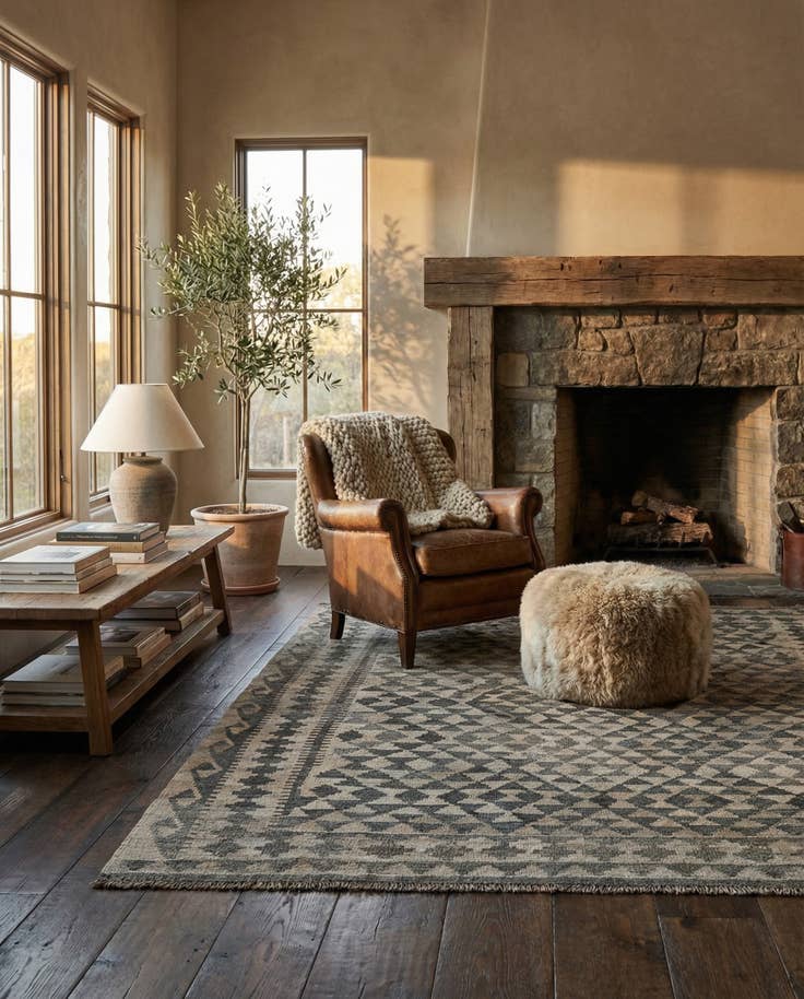 Detail image of 4' 11 x 6' 3 Hand Woven Kilim Maymana Wool Rug