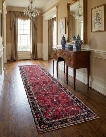 3' 7 x 11' 10 Hand Knotted Sarouk Persian Wool Runner Rug
