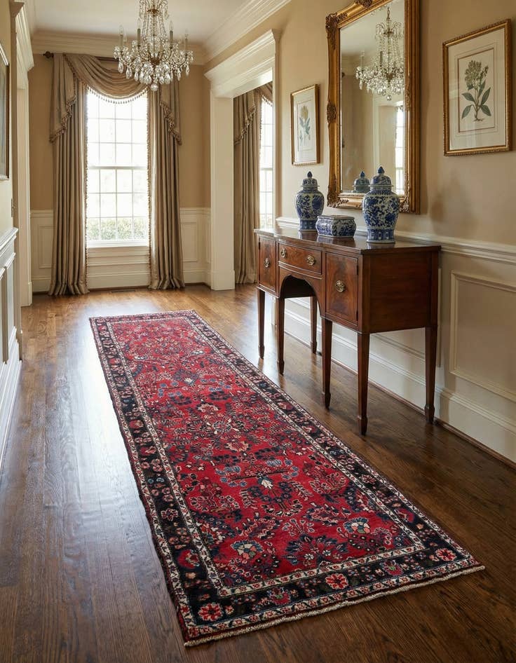 Detail image of  3' 7 x 11' 10  Hand Knotted Sarouk Persian Wool Runner Rug