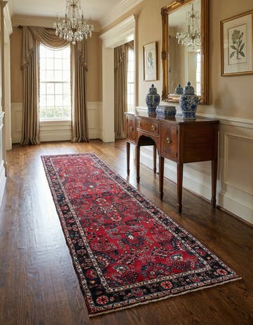 3' 7 x 11' 10 Hand Knotted Sarouk Persian Wool Runner Rug