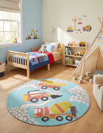 5' 3 x 5' 3 Construction Whimsy Kids Round Rug