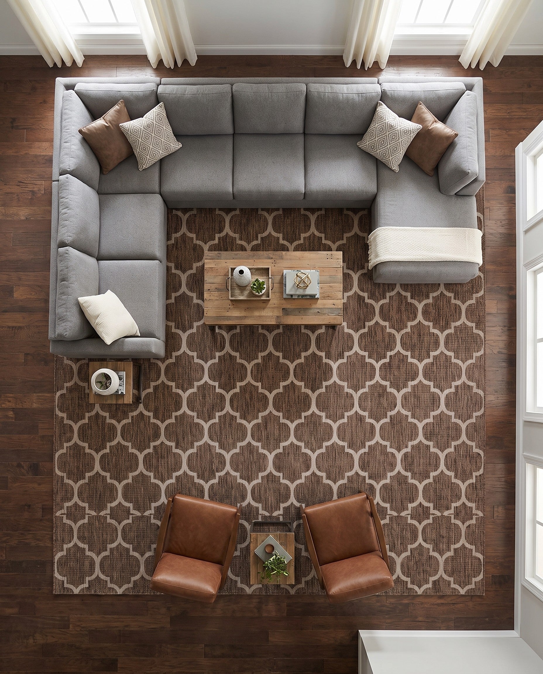 Brown Easy-Clean Lattice Indoor / Outdoor Square Rug