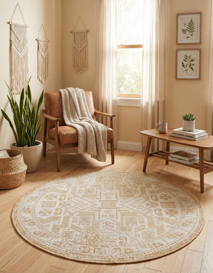 Detail image of  3' x 3'  Washable Aztec Indoor / Outdoor Round Rug