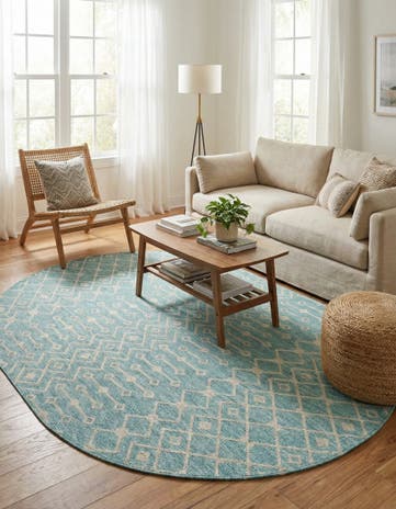 Aqua Easy-Clean Lattice Indoor / Outdoor Oval Rug