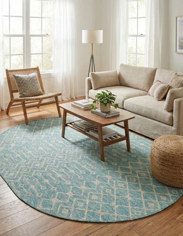 Aqua Easy-Clean Lattice Indoor / Outdoor Oval Rug