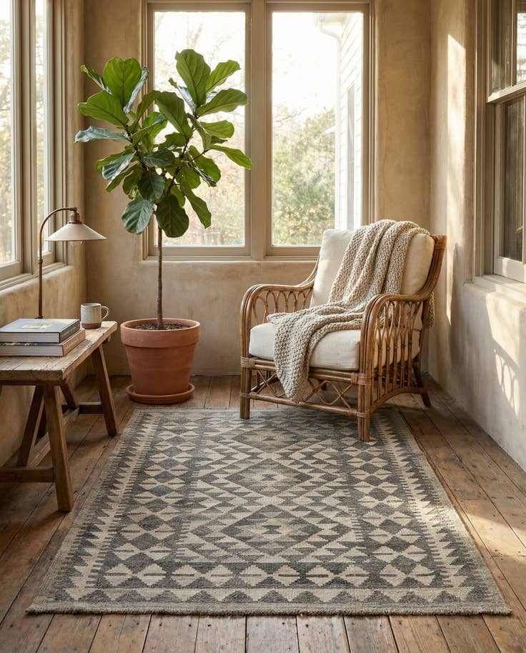 Detail image of 3' 6 x 5' Hand Woven Kilim Maymana Wool Rug