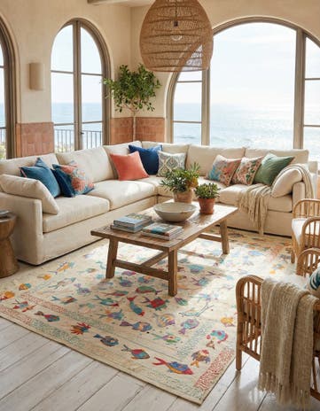 7' 1 x 9' 8 Hand Woven Kilim Suzani Wool Rug