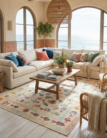 7' 1 x 9' 8 Hand Woven Kilim Suzani Wool Rug