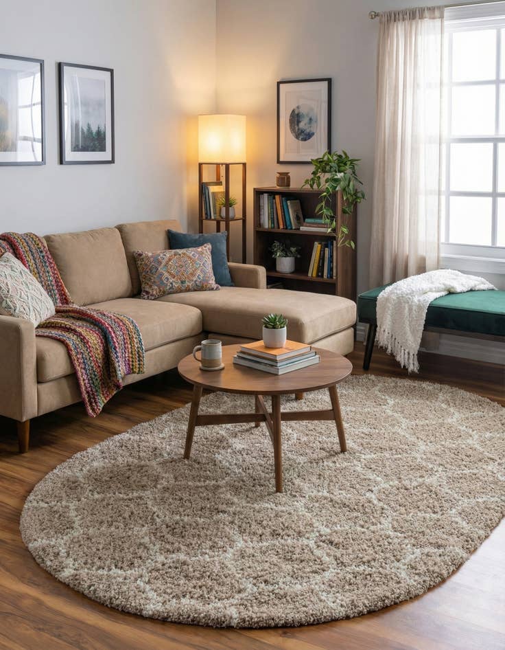 Detail image of 5' 3 x 8' Trellis Shag Oval Rug