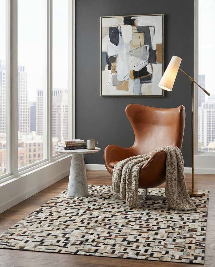 5' 2 x 8' Cowhide Leather Rug