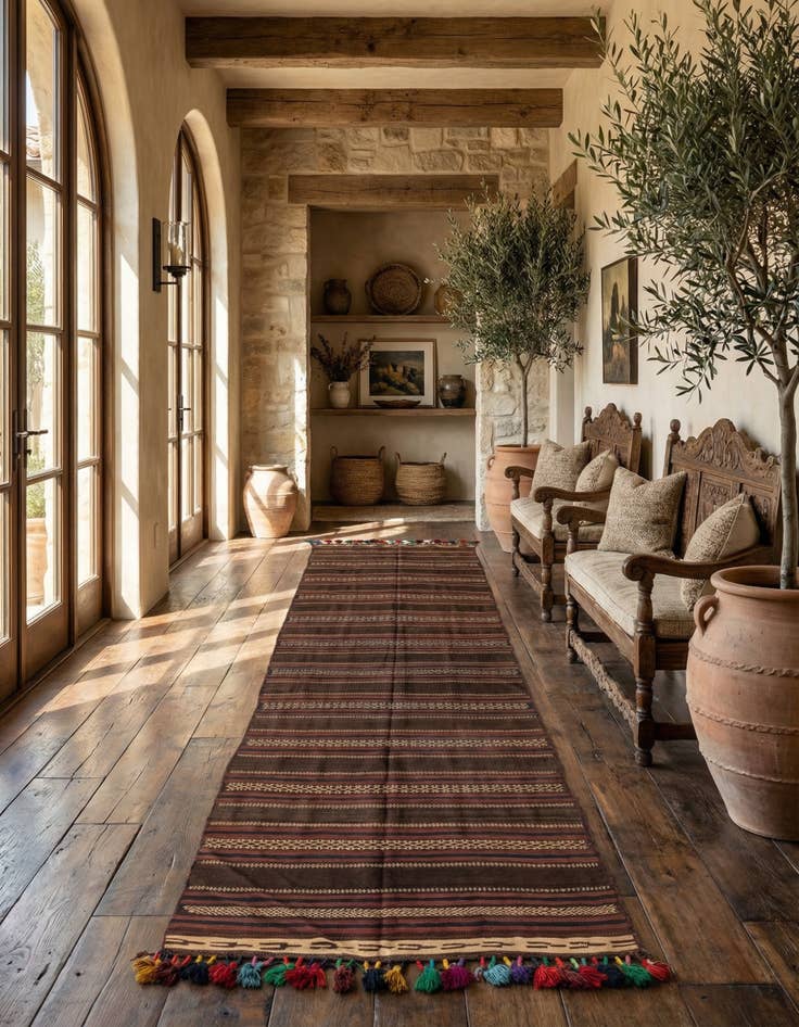 Detail image of  4' 3 x 12'  Hand Woven Kilim Fars Wool Runner Rug