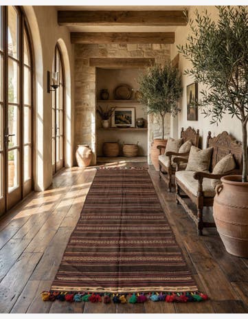 4' 3 x 12' Hand Woven Kilim Fars Wool Runner Rug