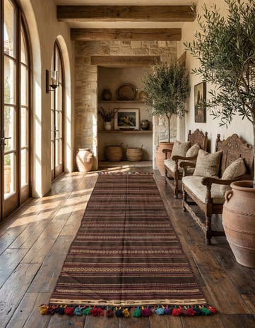 4' 3 x 12' Hand Woven Kilim Fars Wool Runner Rug