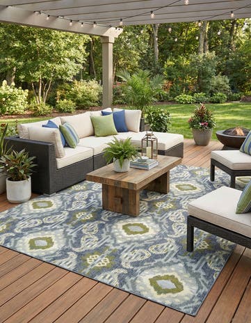 Blue Easy-Clean Modern Indoor / Outdoor Rug