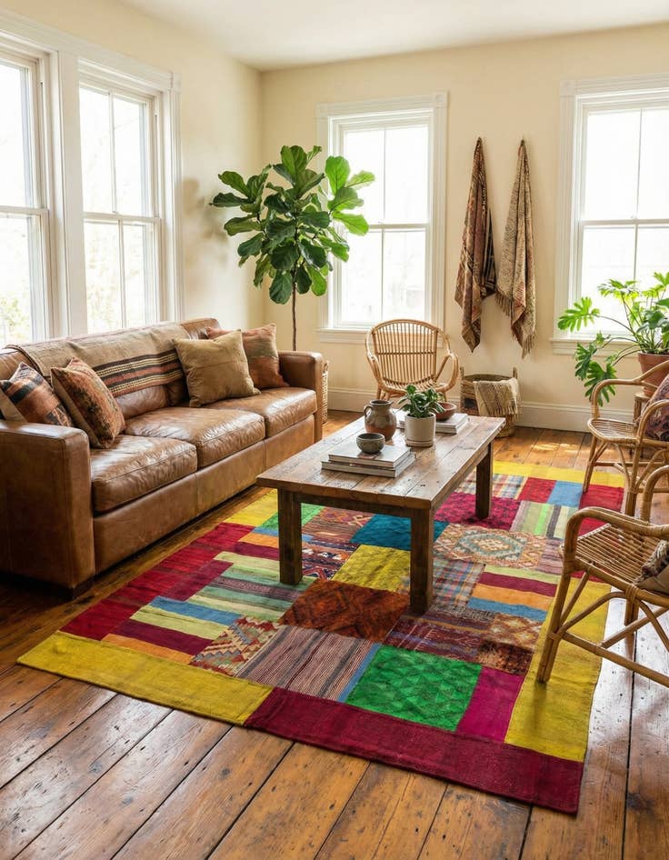 Detail image of 5' 9 x 8' 2  Hand Woven Kilim Patchwork Wool Rug