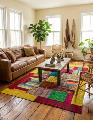 5' 9 x 8' 2 Hand Woven Kilim Patchwork Wool Rug