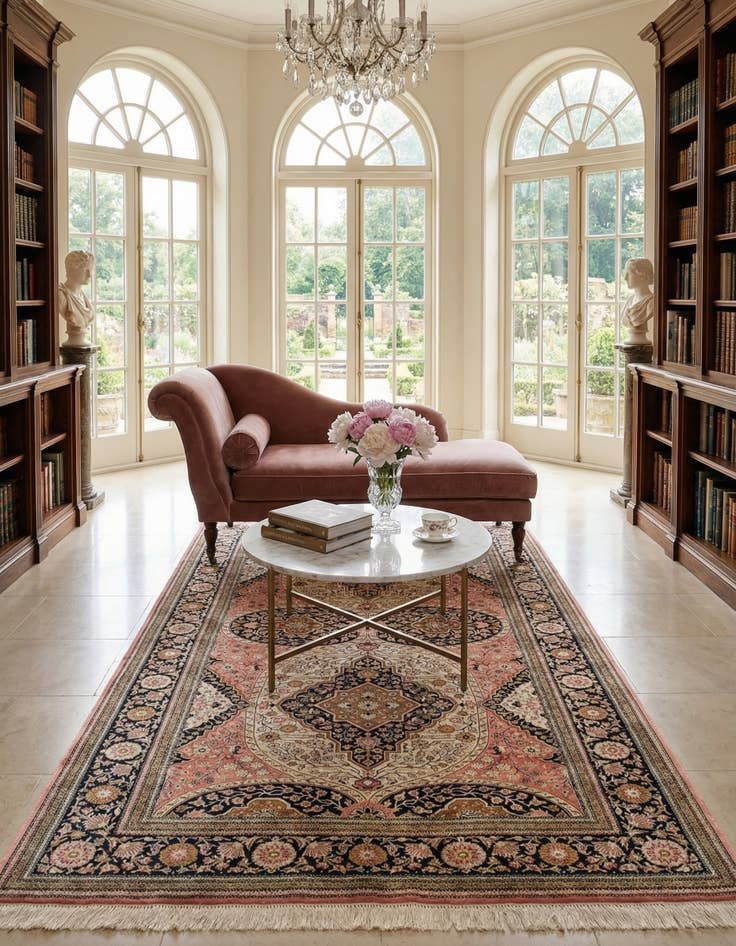 Detail image of  4' 7 x 6' 11  Hand Knotted Ghom Silk Persian Rug