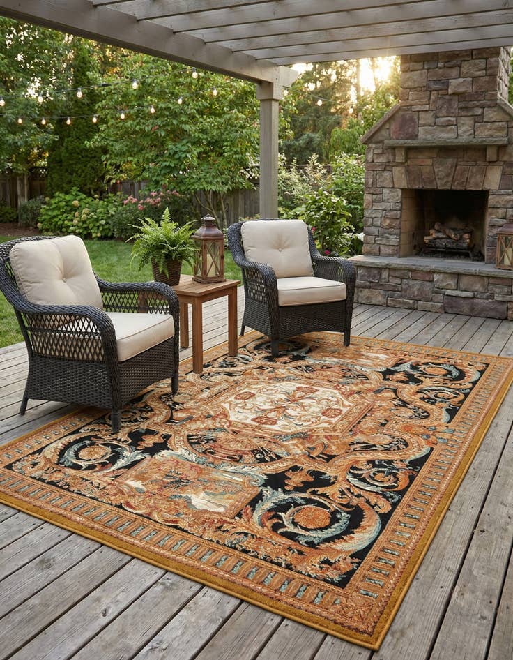 Detail image of 5' 3 x 7'  Washable Traditional Indoor / Outdoor Rug