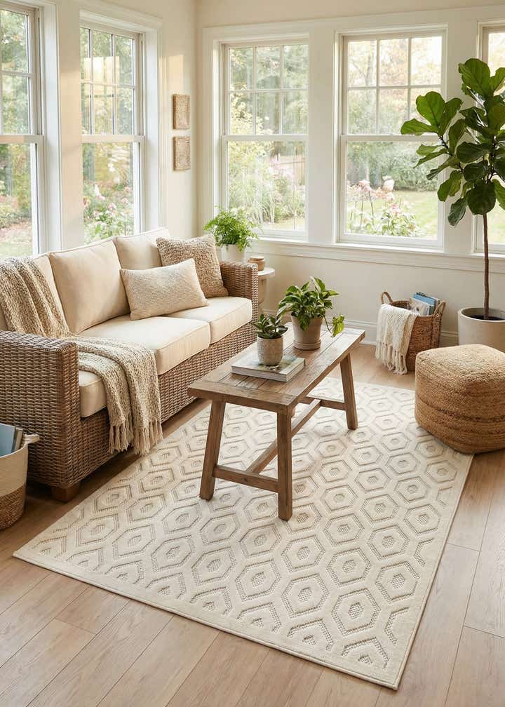 5' 3 x 8' Easy-Clean Trellis Textured Indoor / Outdoor Rug