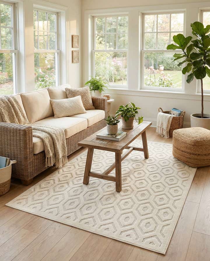 5' 3 x 8' Easy-Clean Trellis Textured Indoor / Outdoor Rug