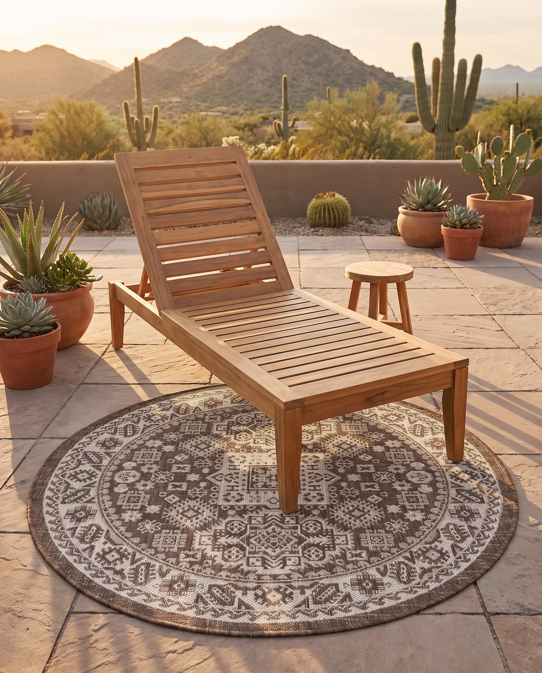 4' x 4' Easy-Clean Aztec Indoor / Outdoor Round Rug