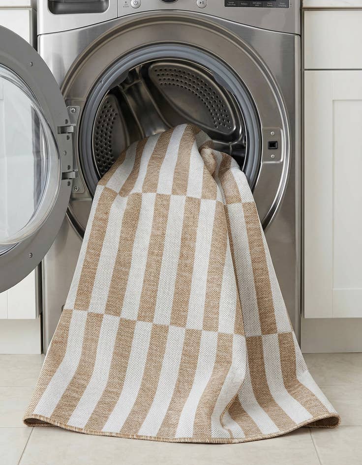 Detail image of 5' 3 x 7'  Washable Striped Indoor / Outdoor Rug