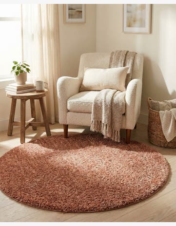 Grapefruit Pink Jill Zarin Shaggy Chic Round Rug