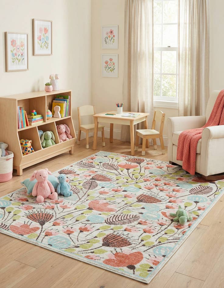 Detail image of 7' 10 x 10' Flowers Whimsy Kids Rug