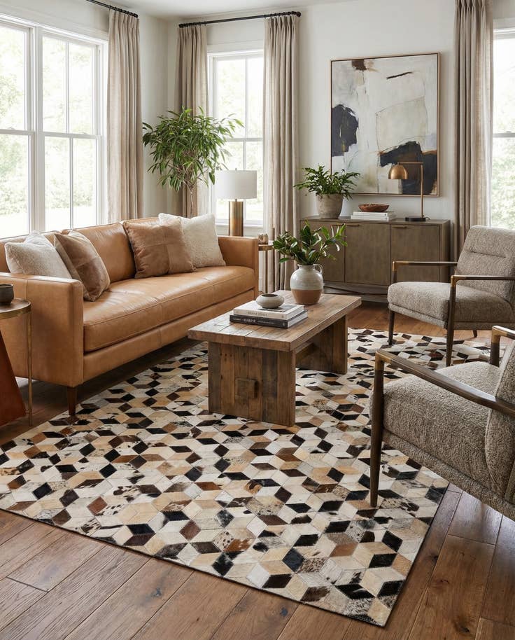 Detail image of 4' 1 x 5' 11 Cowhide - Patchwork Rug