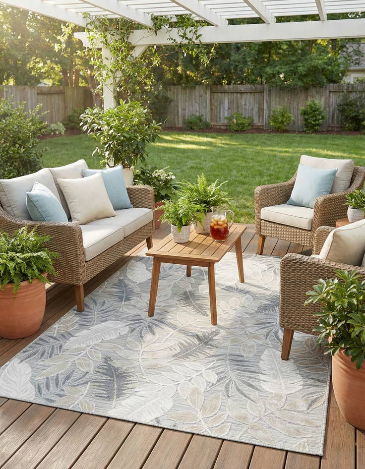 Detail image of 5' 2 x 8'  Washable Botanical Indoor / Outdoor Rug