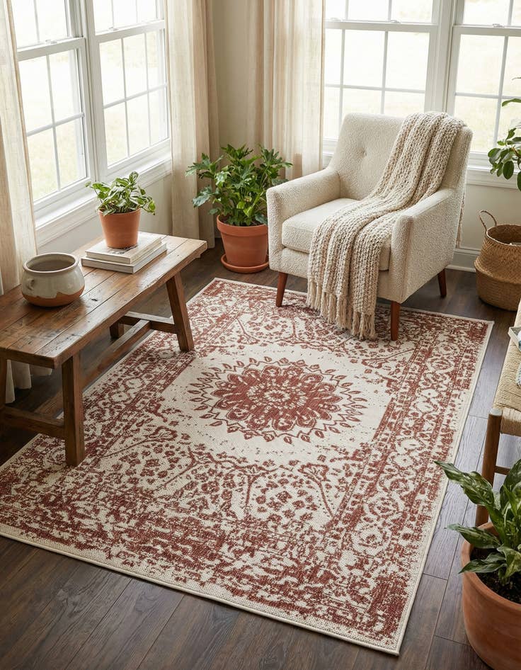 Detail image of 4' x 6'  Washable Traditional Indoor / Outdoor Rug