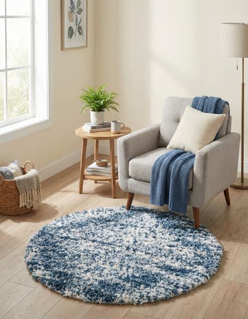 Blue Serenity Shag Round Rug