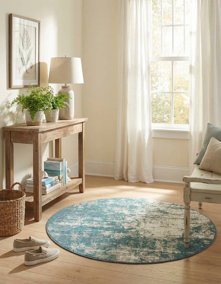 Detail image of 4' x 4' Easy-Clean Coastal Indoor / Outdoor Round Rug