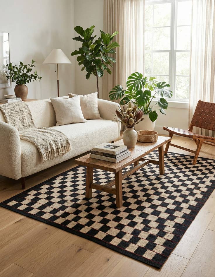 Detail image of 4' 10 x 6' 2 Hand Woven Kilim Modern Wool Rug