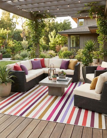 White Easy-Clean Ribbon Indoor / Outdoor Square Rug