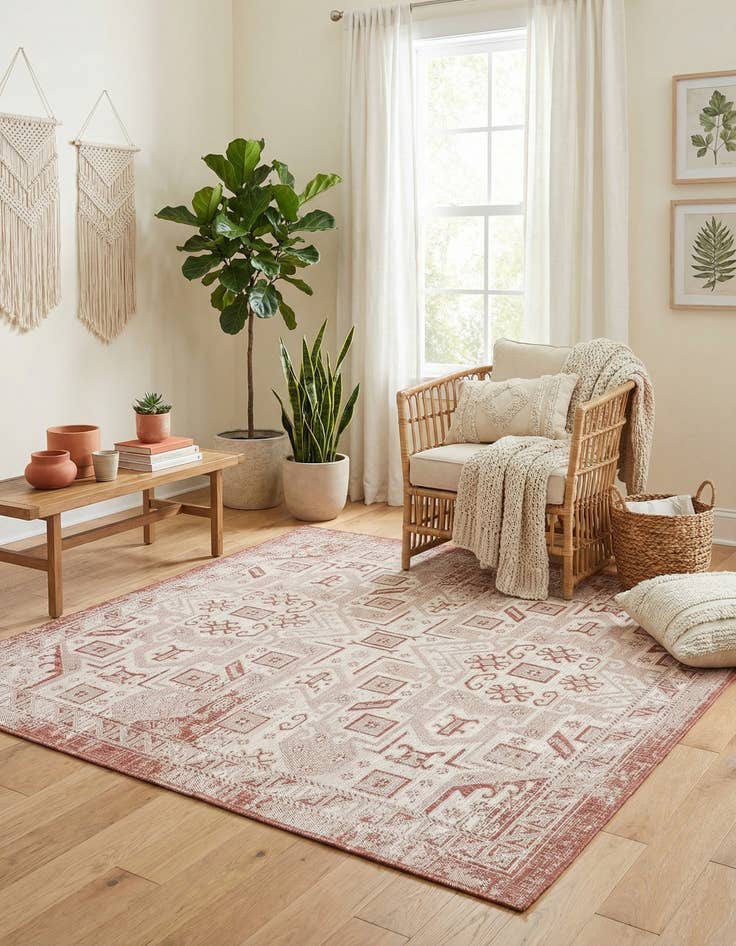 Detail image of 7' 10 x 7' 10 Easy-Clean Aztec Indoor / Outdoor Square Rug