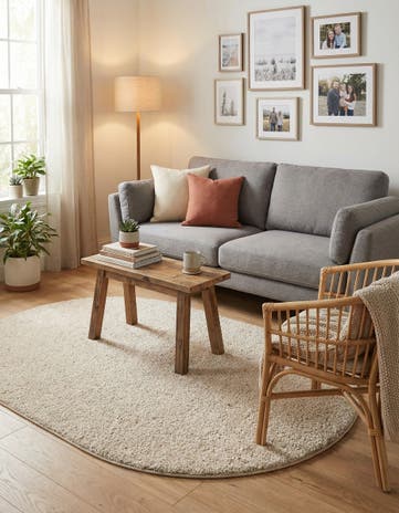 Oatmeal Beige Soft Solid Shag Oval Rug