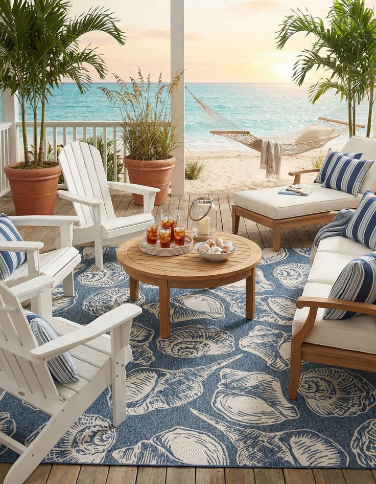 Detail image of 9' x 12'  Washable Coastal Indoor / Outdoor Rug