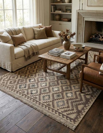 6' 5 x 9' 8 Hand Woven Kilim Maymana Wool Rug