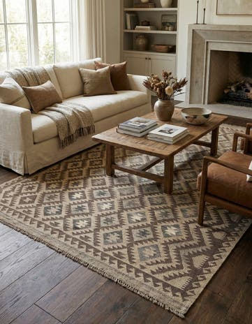 6' 5 x 9' 8 Hand Woven Kilim Maymana Wool Rug