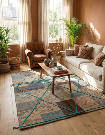 7' x 8' 4 Hand Woven Kilim Patchwork Wool Rug