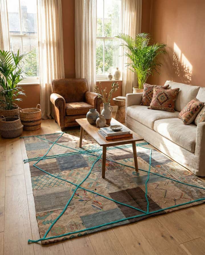 7' x 8' 4 Hand Woven Kilim Patchwork Wool Rug