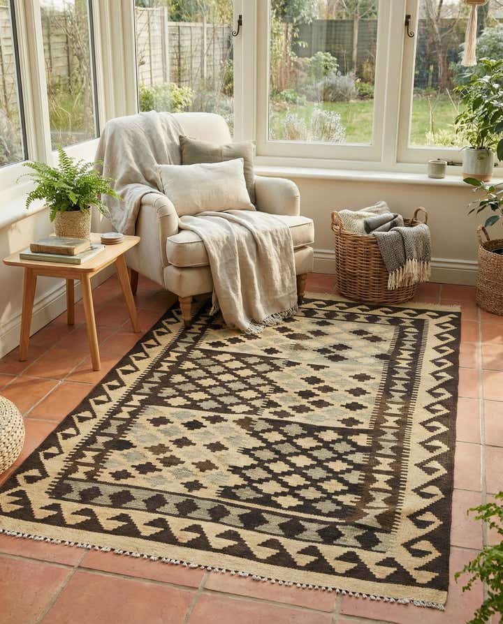 3' 1 x 4' 10 Hand Woven Kilim Maymana Wool Rug