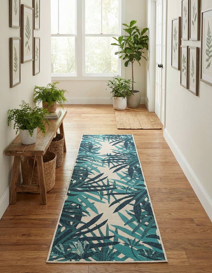 Detail image of 2' 7 x 10'  Washable Botanical Indoor / Outdoor Runner Rug