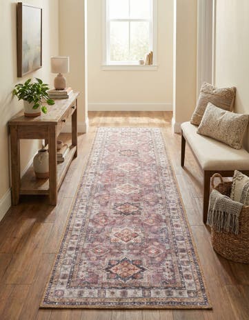 Antique Rose Pink Washable Timeless Runner Rug