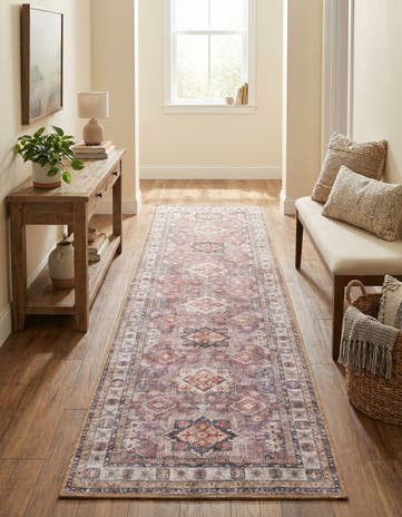 Antique Rose Pink Washable Timeless Runner Rug